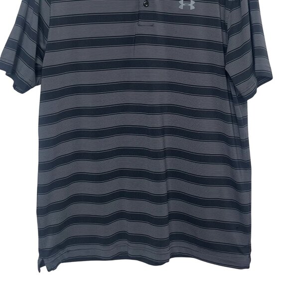 Under Armour Golf Polo Shirt Mens Large Black Gray Striped Loose Fit HeatGear - Picture 4 of 6